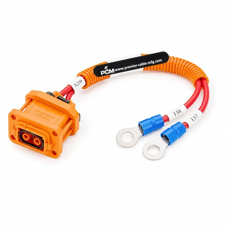 Amphenol ATHP042P25EL HVIL Connector To Blue Insulated Ring Terminal Wire Harness